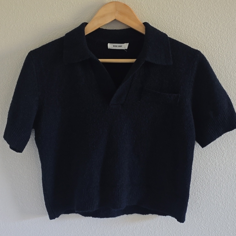 Mod Ref Half Sleeve Open Collar Sweater Navy Xs